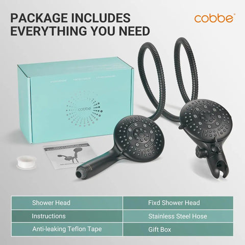 2-In-1 Shower Head Combo With Water Saving 1.8 GPM Rainfall And Handheld Spray shown with box and accessories