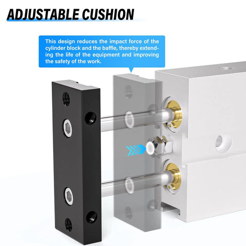 Adjustable cushion feature of 20mm Bore 50mm Stroke Double Rod Double Acting Heavy Duty Aluminum Pneumatic Air Cylinder With PT1/8 Port