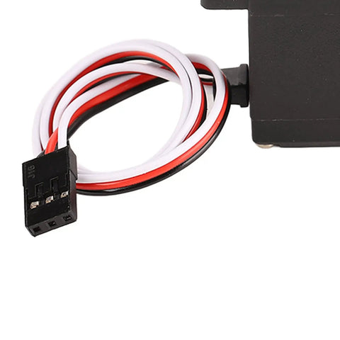 Premium Standard Size RC Servo Motor Fits Futaba And Hpi Rc Cars Hella Quiet Low Noise Design with connecting wires and plug.