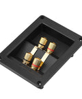 Heavy Duty Audio Terminal Strip With Binding Posts For Secure Wire Hooks And Four Hole Mounts That Square Away Custom Speaker Cabinets And Kick Up Your Setup with four gold binding posts.