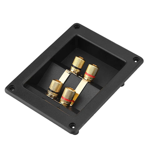 Heavy Duty Audio Terminal Strip With Binding Posts For Secure Wire Hooks And Four Hole Mounts That Square Away Custom Speaker Cabinets And Kick Up Your Setup with four gold binding posts.