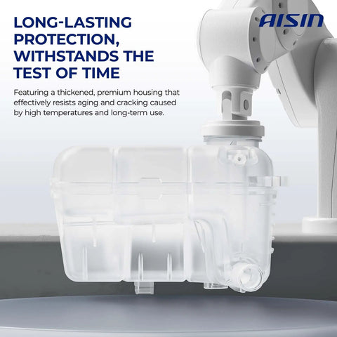 Premium Aftermarket Coolant Reservoir Expansion Tank With Cap, transparent HDPE tank, direct bolt-on, durable for long-term use.