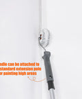 Four Pack Drywall Corner Roller Kit With Two Inch Threaded Frame And Half Inch Nap Covers For Slick Joint Compound Application That Goes On Smooth And Makes Wall Finishing Work A Breeze showing roller handle attached to extension pole for high areas.