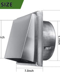 Pro Grade Six Inch Stainless Steel Square External Exhaust Vent Cover With 45 Degree Louvers And Mesh Screen, dimension illustration