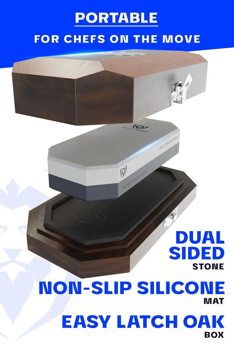 All In One Knife Sharpening Kit With Dual Grit 1000 6000 Whetstones Extra Thick Corundum Sharpening Stones in Oak Box