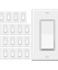 20 Pack Single Pole Decorator Light Switch with Wall Plate 15A 120 277V AC Rocker Paddle Interrupter UL Listed White