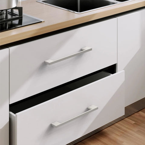 Brushed Satin Nickel Cabinet Pulls 5 Inch Center To Center 10 Pack Kitchen Cabinet Hardware Handles on white dresser drawers