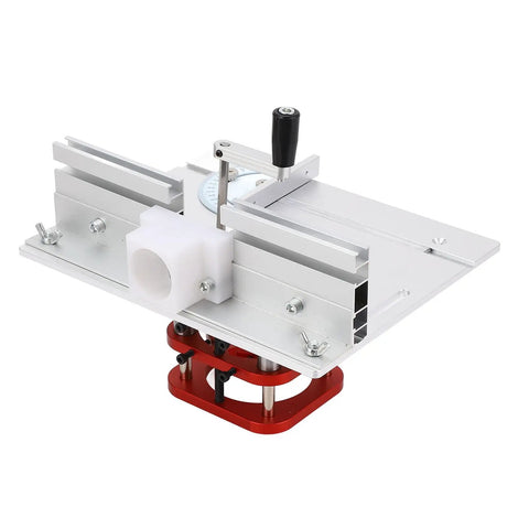 Top Shelf Router Table Lift System With 51mm Stroke delivering precise height adjustments, aluminum and red metal construction.