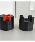 XL Star Type Jaw Coupling With Shock Absorbing Rubber Spider Center Built Like A Tank For Heavy Duty Motor Drives, showing red and black components.