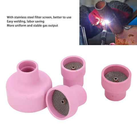 Pro Grade Ceramic Welding Cup Kit 12 14 16 24 Sizes With 2.4mm Center Hole Inner Dia For WP9 Welding Equipment showing pink ceramic cups