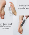 Easy At Home Foot Care Kit With Quick Peel Spray And Foot File Rasp For Callus Removal on bare foot close-up