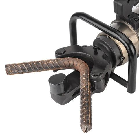 Electric Steel Bar Bender That Knocks Out Rebar Work Fast Brushless Hydraulic Straightener For Hoops close-up of bending mechanism.