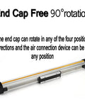 End Cap Free 90° rotation on Built Tough Rodless Cylinder Pneumatic Actuator, showing adjustable air connection.