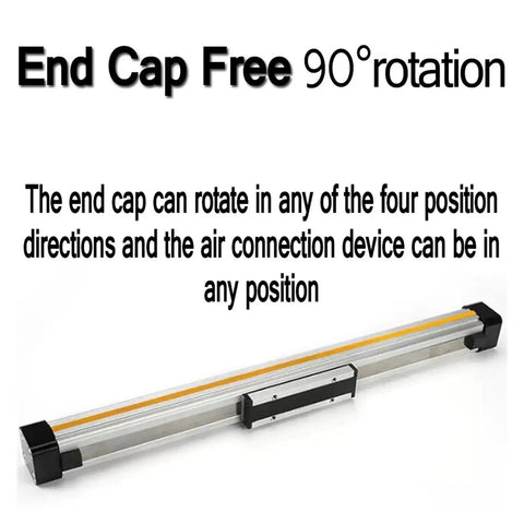 Heavy Duty Rodless Cylinder Pneumatic Actuator With Straight Up Mechanical Connection And Killer Double Acting Thrust For Super Smooth Factory Operations Setup with 90° rotating end cap.