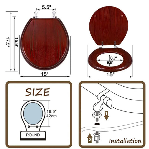 Durable Round Wood Toilet Seat With Chrome Hinges Fits Standard American Toilets 17 By 15 Inches Natural Wood Installation Diagram