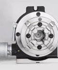 Built Tough Universal Indexing Head For Rotary Table With Four Jaw Chuck And 90 To 1 Worm Gear Vertical Horizontal Milling Rig 12 Inch precision chuck design.