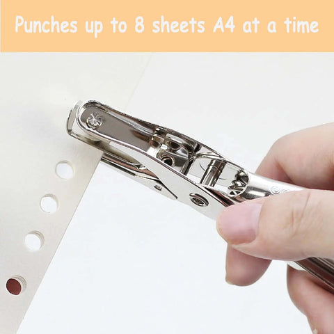 Handheld 6mm Circle Hole Punch Single Hole Puncher Metal Craft Punch Tool With Handy Non Slip Grip in use on paper