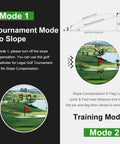 Pro Grade Golf Rangefinder With Slope And Magnetic Mount, displaying tournament and training mode screens with slopes and distances.