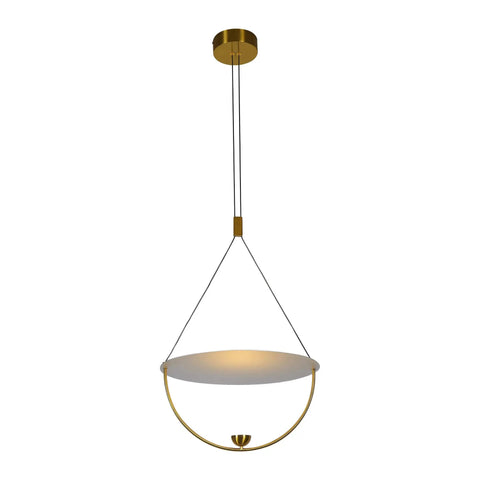 16 Inch Integrated LED Pendant Lighting Fixture In Antique Brass With Adjustable Cable Height For Sloped Ceilings Dimmable