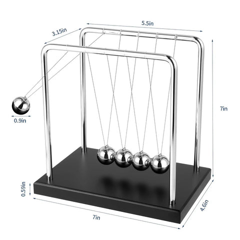 Large Newtons Cradle Pendulum Desk Toy With 5 Beads Perpetual Motion Balance Balls Black Wooden Base For Office Decor Calming Mind Focus