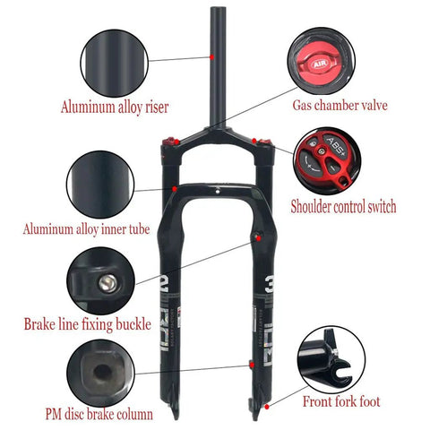 Snow Mountain Bike Front Suspension Fork 26 Inch Pneumatic Shock Absorbers With Rebound Adjustment Remote Lockout details