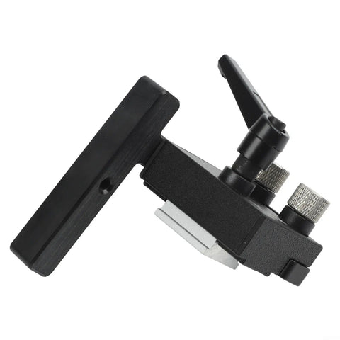 Woodworking Miter Track Jig 19mm T Slot Fixture with ergonomic handle and sliding limiter block, side view