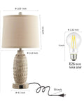 Rustic Dual USB Table Lamps Set Of 2 For Bedroom And Living Room 3 Way Dimmable Nightstand Lamps With Linen Fabric Shades Built In USB Ports