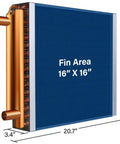 16x17 Water To Air Heat Exchanger With 1 Inch Copper Ports And Hot Water Coil showing fin area dimensions and copper tubes