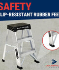 2-Foot Aluminum Step Stool For Industrial Use - Heavy-Duty 300-Pound Capacity, Rugged Gusset Bracing, Type IA AS3002, Lightweight 2-Step Ladder For Easy Low-Reach Tasks with slip-resistant rubber feet