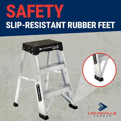 2-Foot Aluminum Step Stool For Industrial Use - Heavy-Duty 300-Pound Capacity, Rugged Gusset Bracing, Type IA AS3002, Lightweight 2-Step Ladder For Easy Low-Reach Tasks with slip-resistant rubber feet