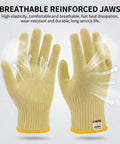 Aramid Cut Resistant Gloves With Heat Protection Up To 550F, Thick Knit Gripping Design, Yellow, Front and Back View