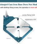Enlarged cast iron base with screw fixing holes and expansion slots for Rock Solid Drill Press Stand For Hand Drill With Vise.