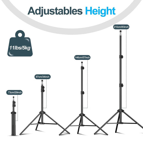 Two Pack 7 Ft Light Stands For Photography And Video, Portable Tripod Lighting Stands height adjustments shown