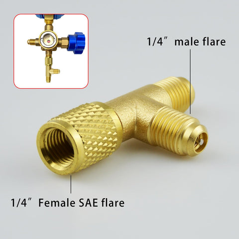 Two Pack Quick Coupler Access Tee Valve Adapters One Quarter Inch SAE Brass With Built In Valve Core And Swivel Connector