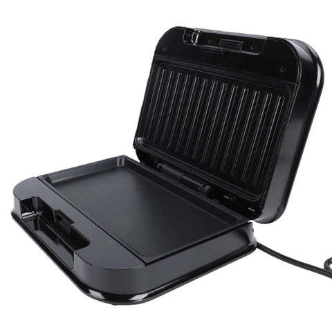 Open Tnfeeon Nonstick Electric Indoor Grill And Panini Press Maker, 750W Portable Countertop BBQ with nonstick plates.