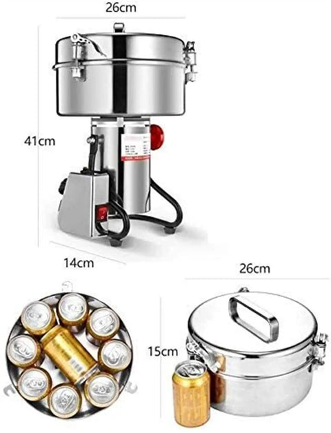 Pro Grade Home Grain Grinder And Powder Mill For Coffee Beans Herbs And Cereals 220V dimensions and parts view