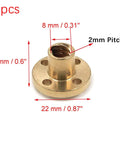 Six Pack Brass T8 Trapezoidal Nut For 8mm Lead Screws With 2mm Pitch Linear Screw Nut Specifications