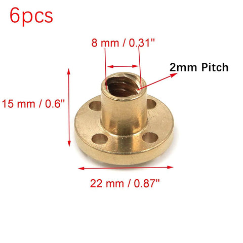 Six Pack Brass T8 Trapezoidal Nut For 8mm Lead Screws With 2mm Pitch Linear Screw Nut Specifications