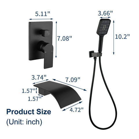 Matte Black Tub Faucet Set With Handheld Sprayer And Wall Mount Tub Filler Rough In Valve Trim Kit Half Inch NPT Easy Install