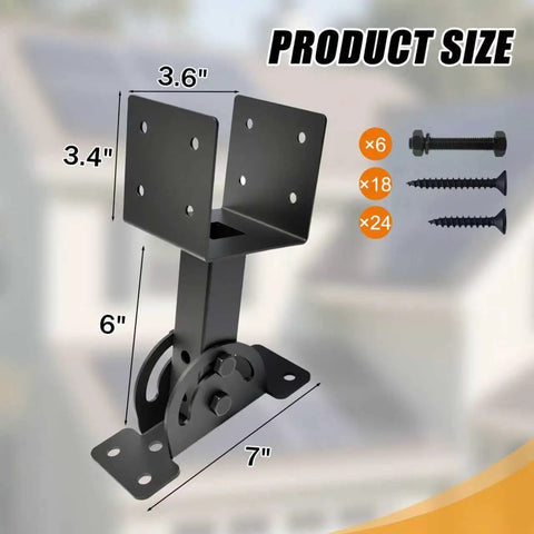 Beefy Heavy Duty Roof Riser Brackets Kit Three Piece, Adjustable Angle Pergola Brackets Black Powder Coated, size details