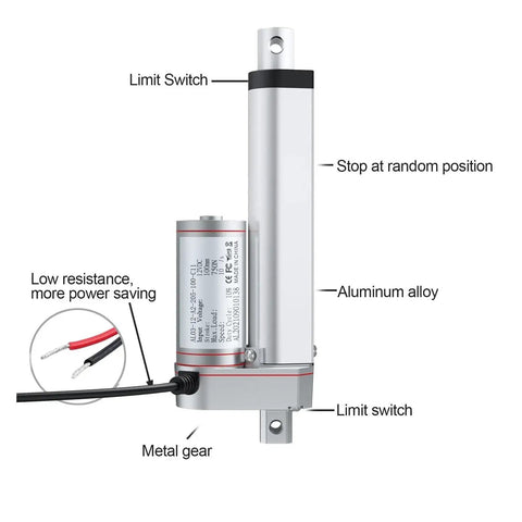 Beefy 12V 750N Linear Actuator With 50 to 300mm Stroke And 10 mm Per Second Speed Aluminum Housing IP54 IP65 Worksite Ready Front And Rear Mount Brackets For Easy Install Heavy Duty Industrial Grade Motion Device with limit switch