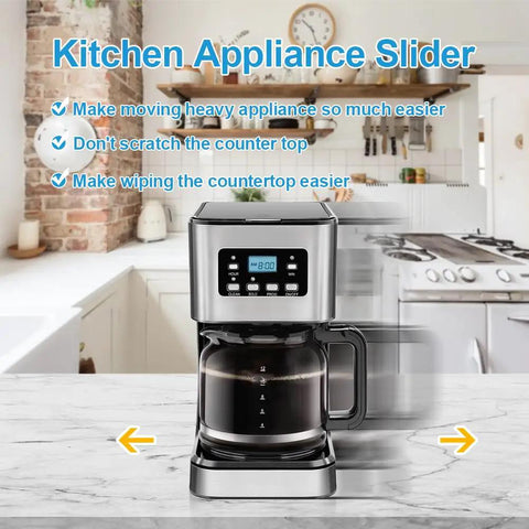 Easy Glide Kitchen Appliance Sliders 16 Pieces Self Adhesive Small Appliance Sliders That Make Moving Heavy Coffee Makers And Air Fryers A Breeze Space Saving Countertop Must Have Gadgets For Home Black moving coffee maker on counter