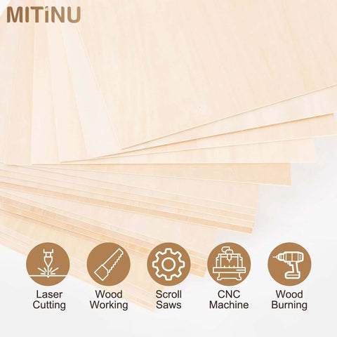 MITINU 55-pack basswood sheets, 12x12 inches, 2 mm thick unfinished square boards for laser cutting