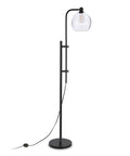 Height Adjustable Floor Lamp With Glass Milk Shade In Brass Finish Modern Go To Globe Style Lighting 68 Inches Tall E26 Base 8 Ft Cord Bulb Friendly For Incandescent LED CFL For Any Room Use, black metal base, clear glass shade.