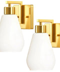 FLSNT Wall Sconces Set of 2, Hardwired E26 Wall Lighting, Modern Polished Gold Vanity Light with Frosted White Glass Shade.