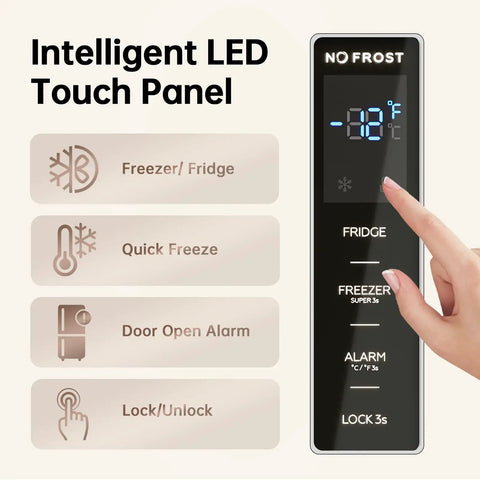Intelligent LED touch panel for Massive Convertible Upright Freezer And Refrigerator Combo, 21.2 Cubic Feet Stainless Steel Build.