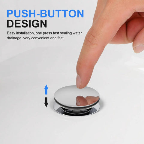 Copper Rotary Bath Tub Stopper with Press Seal for Bathtubs, close-up of push-button design for easy drainage.