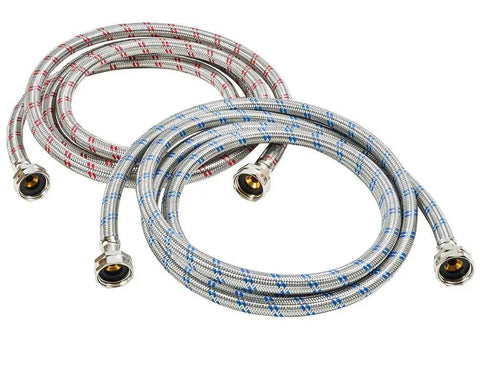 Braided Stainless Steel Washing Machine Hoses 10 Foot Set Two Pack With Color Coded Hot And Cold Lines For Easy Tightening Burst Proof Up To 1500 PSI Universal Fit For Any Washer