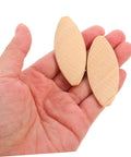 Hand holding two pieces from 100 Pcs Wood Joiner Biscuits Set For Woodworking Projects, Pro Grade Biscuit Plate Joiner Tool.