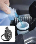 Pouring fluid into a Windshield Washer Fluid Reservoir with a replacement cap; fits Chevrolet Camaro, Equinox, Malibu, Cruze, Impala, Corvette, Silverado.